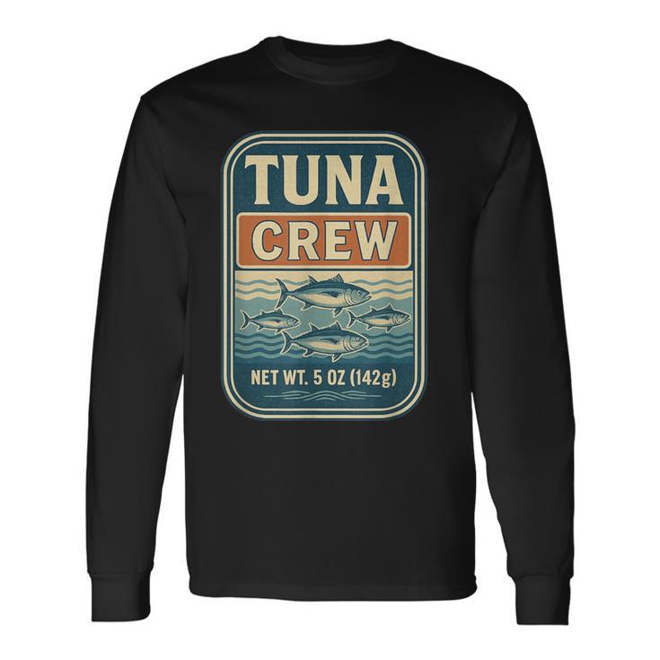 マグロクルーレトロフィッシングシーフードユーモアデザイン 長袖Tシャツ