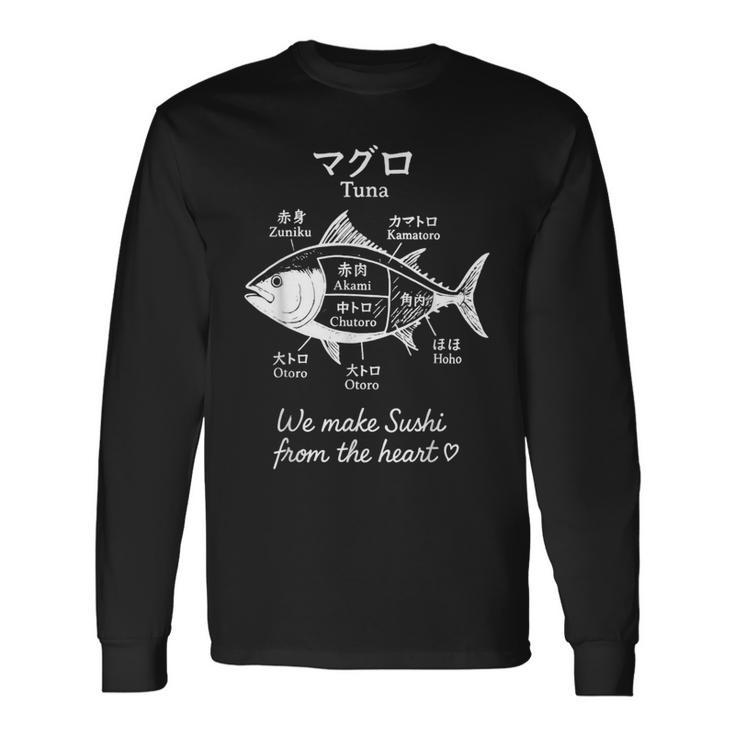 マグロ寿司切り図デザイン 日本料理グラフィック 長袖Tシャツ
