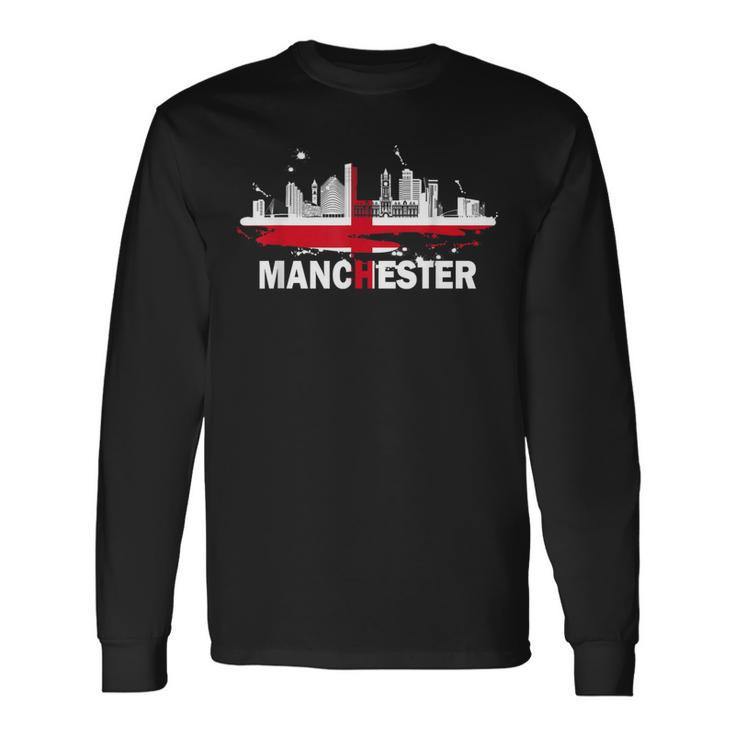 マンチェスターシティフラッグ ダウンタウン マンチェスタースカイライン 長袖Tシャツ