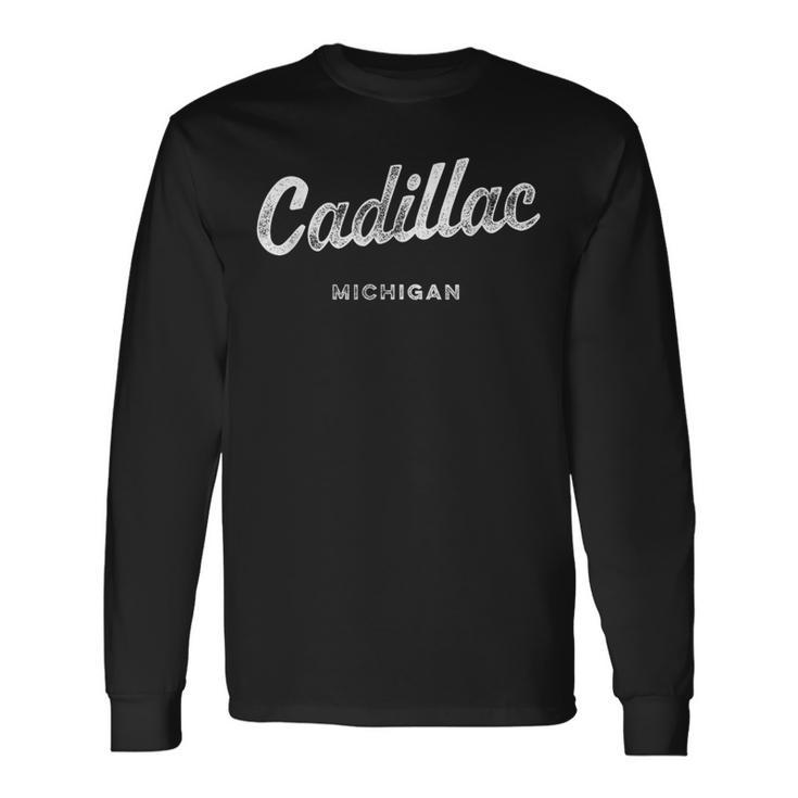ミシガン州キャデラック ビンテージ アスレチック スポーツ スクリプト 長袖Tシャツ