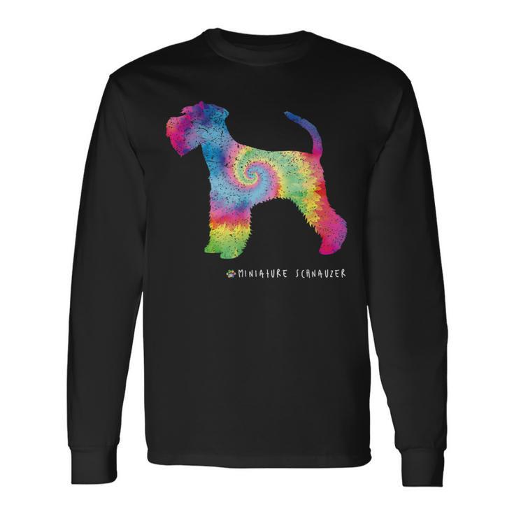 ミニチュアシュナウザー かわいい子犬 ペット 犬の飼い主 ヒッピー タイダイ 長袖Tシャツ