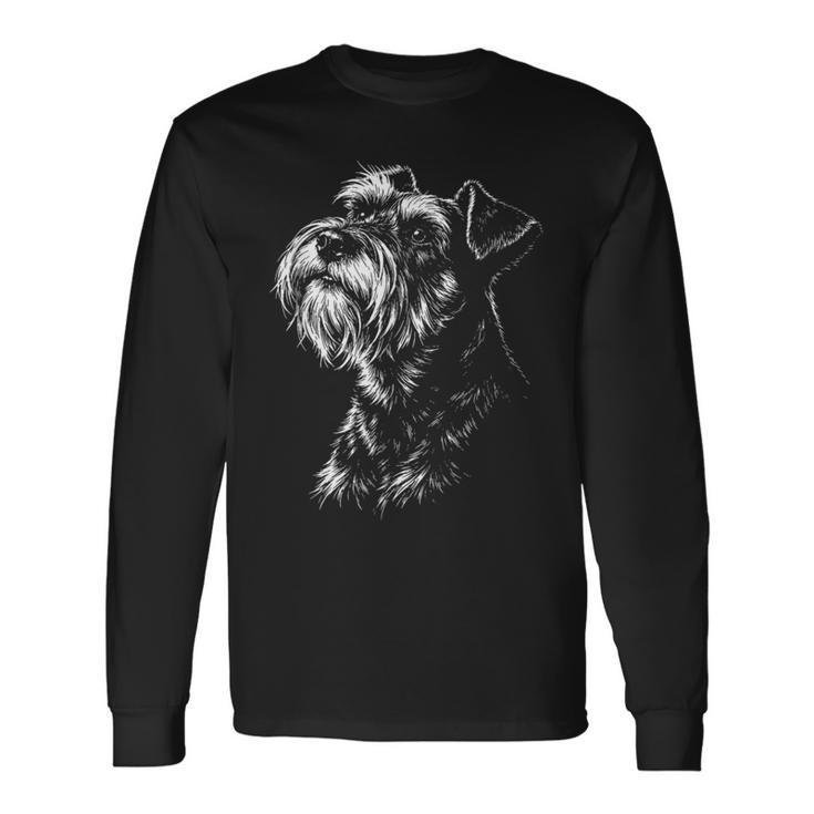ミニチュアシュナウザー ポートレート 黒と白の犬好き 長袖Tシャツ