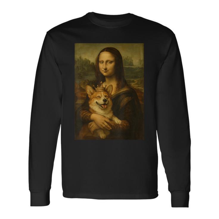 モナ・リサ・コーギー ロイヤル ペット ポートレート 傑作 長袖Tシャツ
