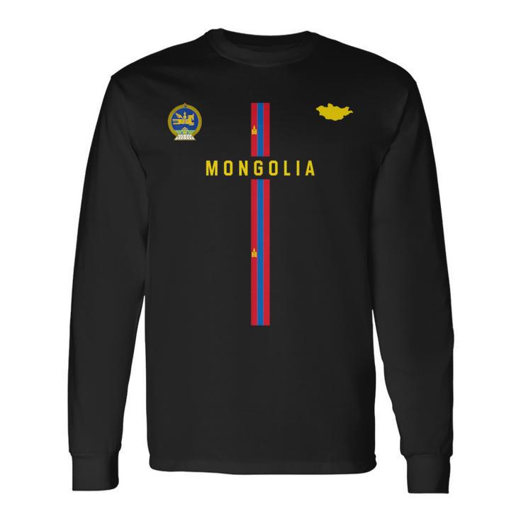 モンゴル国旗、モンゴルのシルエットマップ、国章 長袖Tシャツ