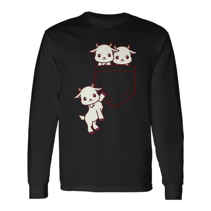 ヤギ好きの方へ かわいいかわいい赤ちゃんヤギのポケット付き 長袖Tシャツ