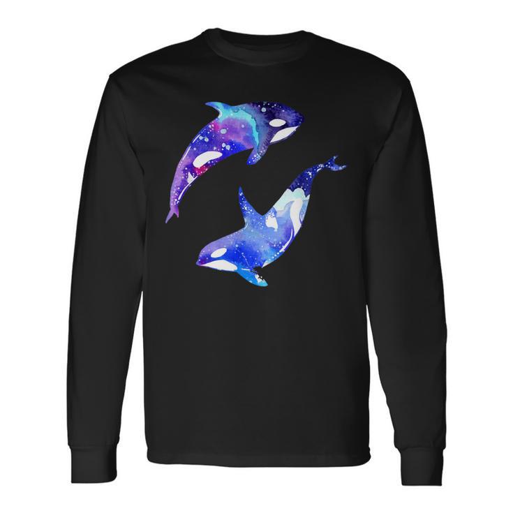 ラブリーなシャチのカップル陰陽スイムアートデザイン 長袖Tシャツ