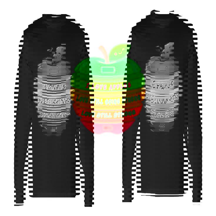 リンゴの力シリーズ リンゴのエネルギー リンゴ スライス 充電 バッテリー 残量 おもしろみ ユニーク 長袖Tシャツ