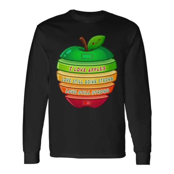 リンゴの力シリーズ リンゴのエネルギー リンゴ スライス 充電 バッテリー 残量 おもしろみ ユニーク 長袖tシャツ 長袖Tシャツ