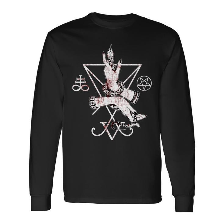 ルシファーの悪魔の紋章 五芒星とリヴァアタン十字架 長袖tシャツ 長袖Tシャツ