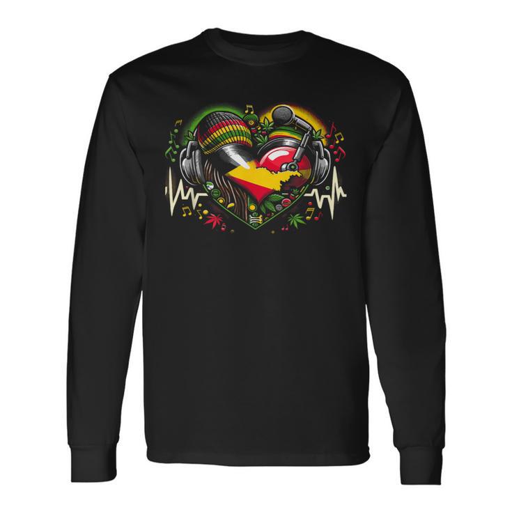レゲエ 音楽愛好家 音楽 ハート ハートビート ジャマイカ音楽 長袖Tシャツ