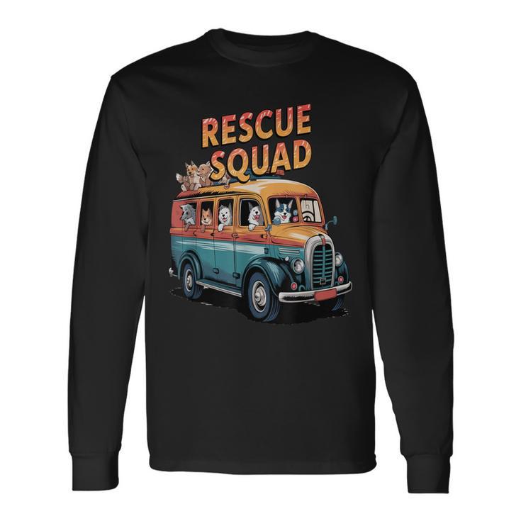 レスキュースクワッド ビンテージ犬カートゥーンユーモア 長袖Tシャツ
