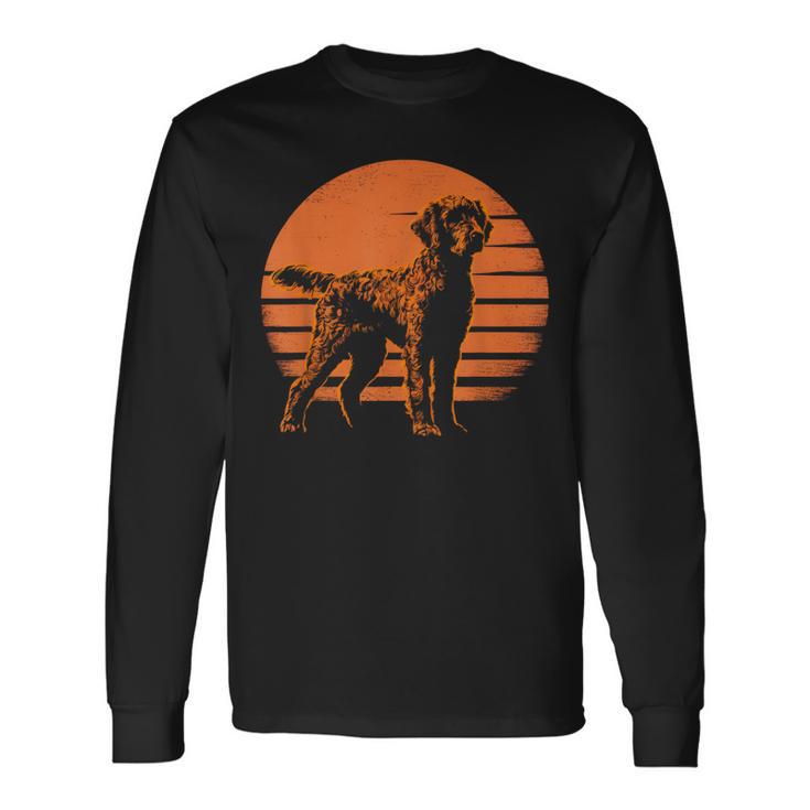 レトロ デザイン カーリー コーテッド レトリバー犬 長袖Tシャツ