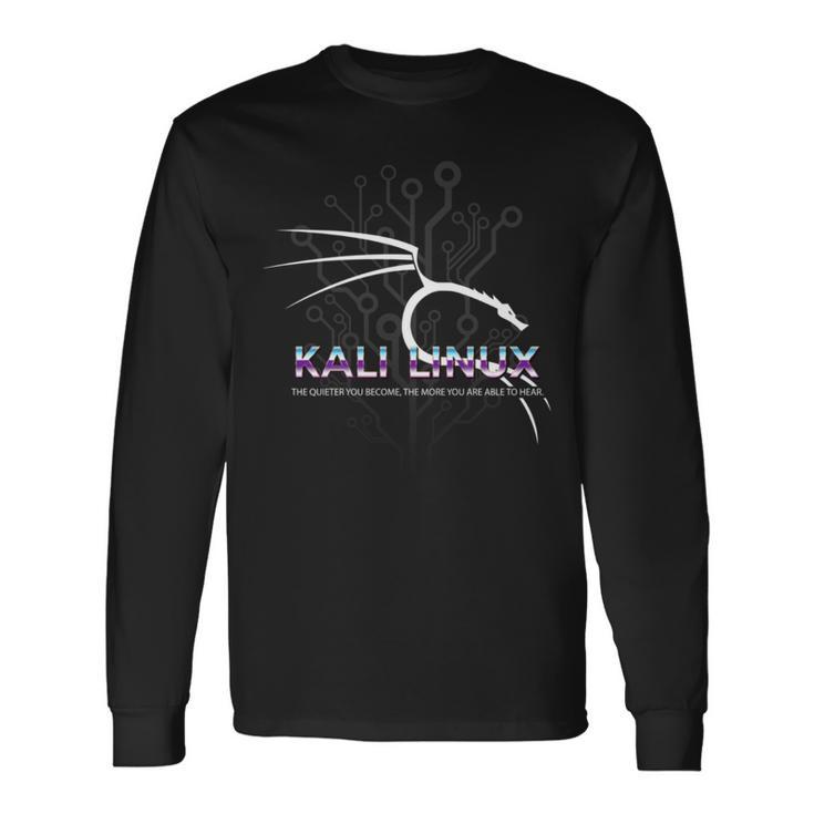 レトロ バックトラック Kali Linux デザイン ドラゴンとタグライン 長袖tシャツ 長袖Tシャツ