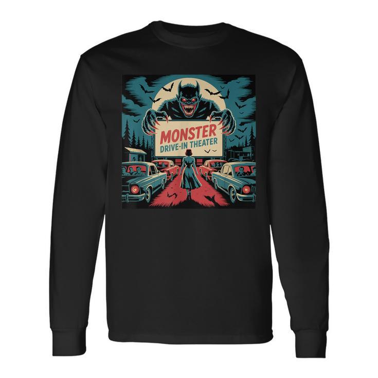 レトロ モンスター ドライブイン ホラー 映画 アート ヴィンテージ 長袖Tシャツ