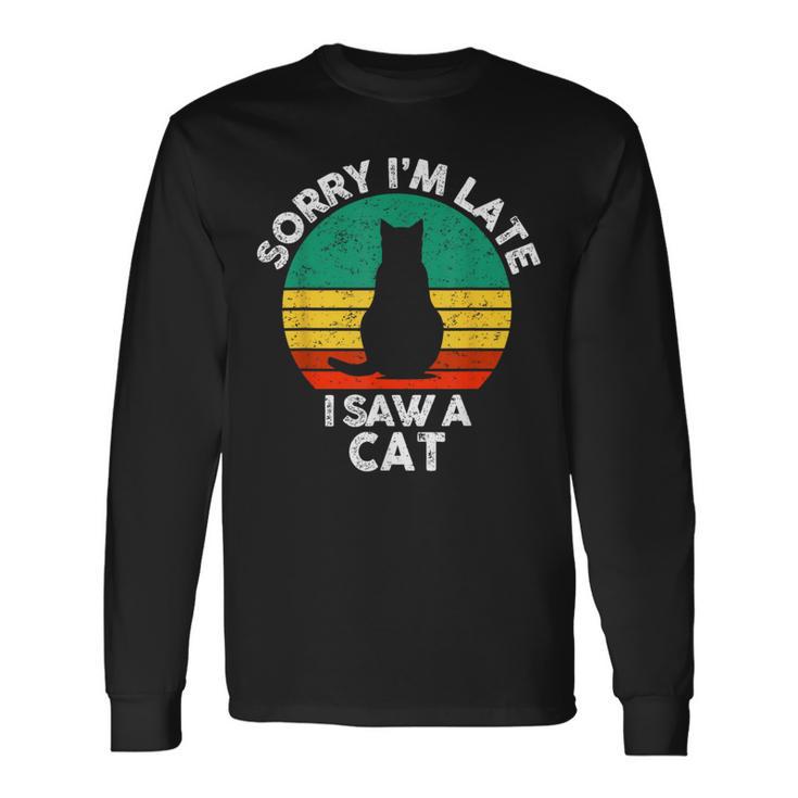レトロ ヴィンテージorry I'm Late Iaw A Cat かわいい 猫好き 長袖Tシャツ