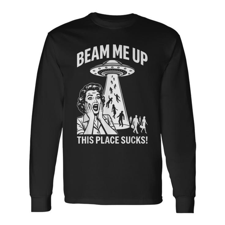 レトロufo宇宙船 長袖Tシャツ