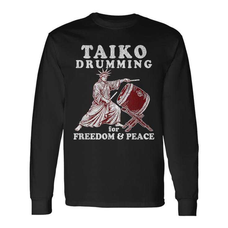 レトロなアンティーク調の太鼓の名言。太鼓のドラマー向け。 長袖Tシャツ