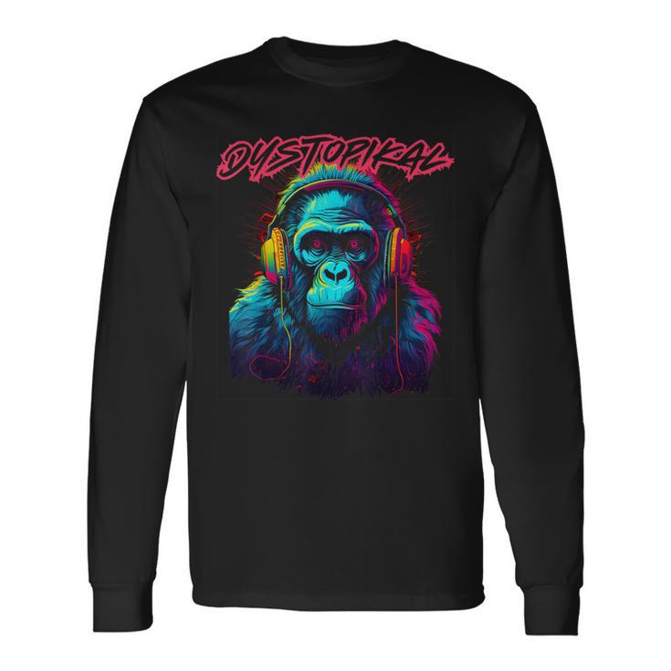レトロなシンセウェーブパンクゴリラデザイン。 長袖Tシャツ