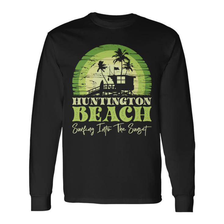 レトロなハンティントンビーチサンセットサーフシーン 長袖tシャツ 長袖Tシャツ