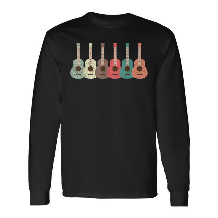 レトロな色のウクレレ ギター デザイン楽器 長袖Tシャツ
