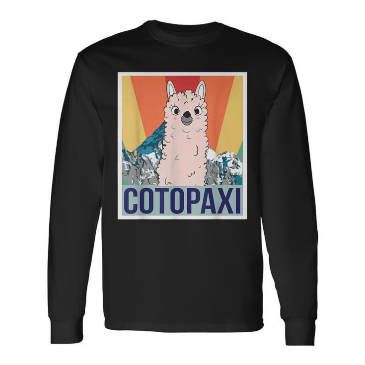 レトロ国立公園 エクアドル コトパクシ ラマ キャンプ 長袖Tシャツ