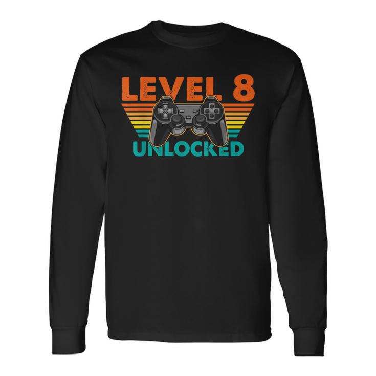 レベル 8 アンロック ゲーマー 誕生日 レトロ コントローラー 長袖Tシャツ
