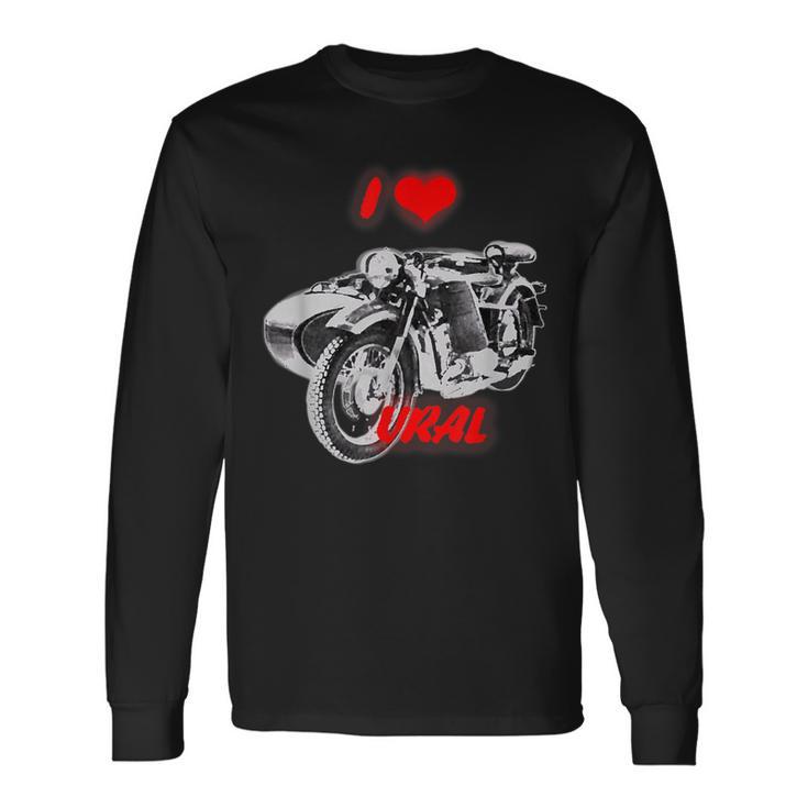 ロシアのレトロなオートバイ愛好家のためのi Love Ural 長袖Tシャツ