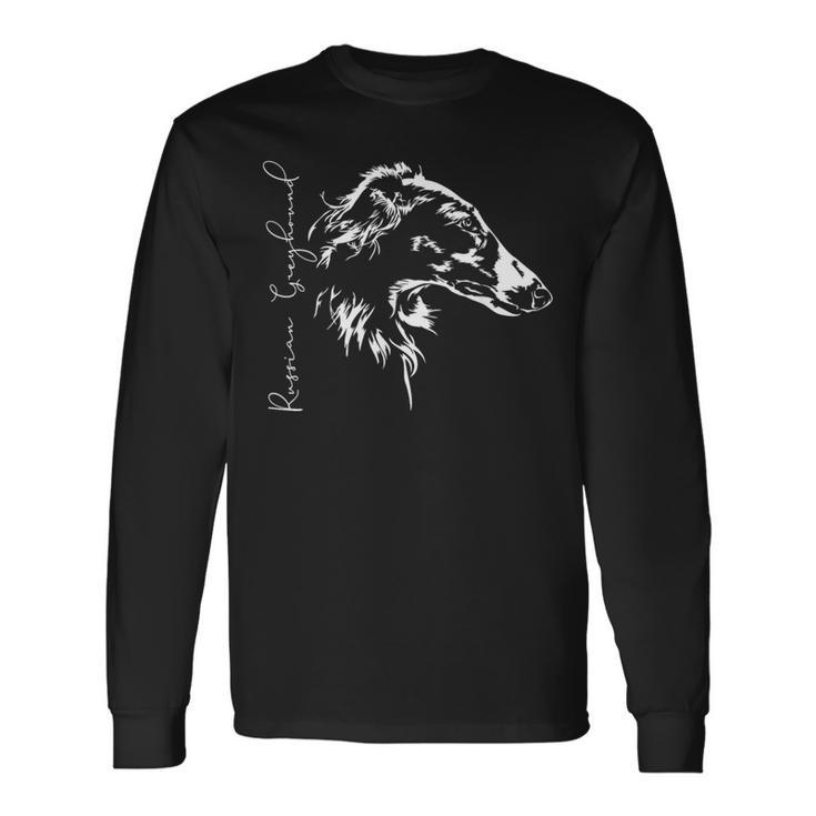 ロシアングレイハウンド バルソイ犬のポートレート 長袖Tシャツ