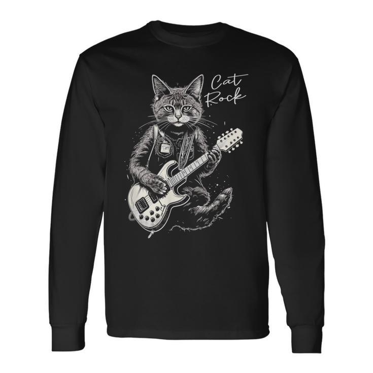 ロック・キャット I ギターを弾く猫 長袖Tシャツ