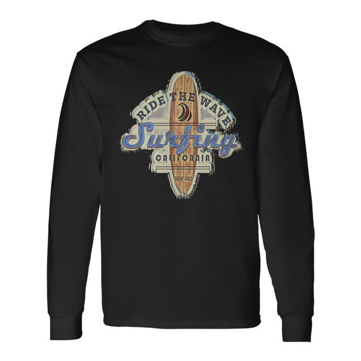 ロングボードサーフボードサーフィンサーファーレトロヴィンテージカリフォルニアusa 長袖tシャツ 長袖Tシャツ