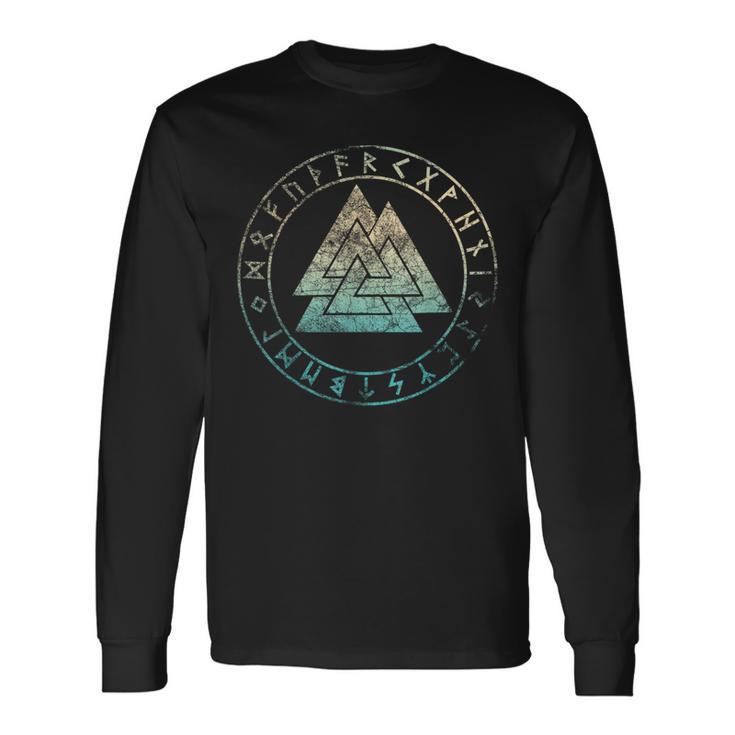ヴァルクナット オーディンシンボル ケルトノット 北欧バイキング ルーン文字 長袖Tシャツ