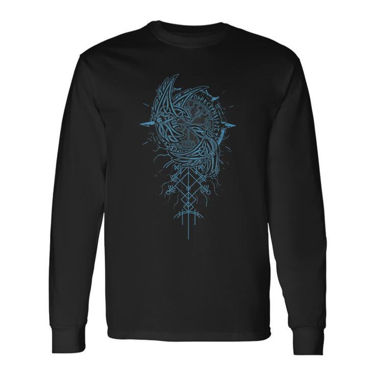ヴァルハラ レイヴン レイヴン オーディンのルーン文字 北欧コンパス バイキング 長袖Tシャツ