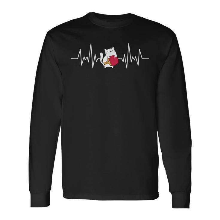 ヴィンテージ 猫 卓球 レトロ 猫 卓球 ハートビート 長袖Tシャツ