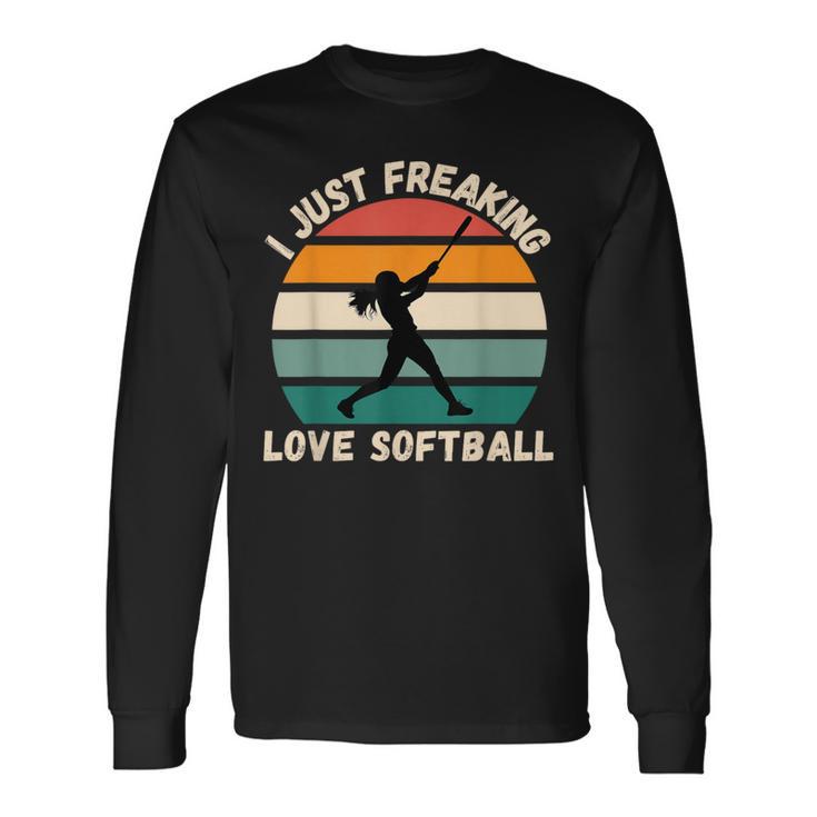 ヴィンテージソフトボール I Just Freaking Love ソフトボール愛好家 長袖Tシャツ ギフトのアイデア