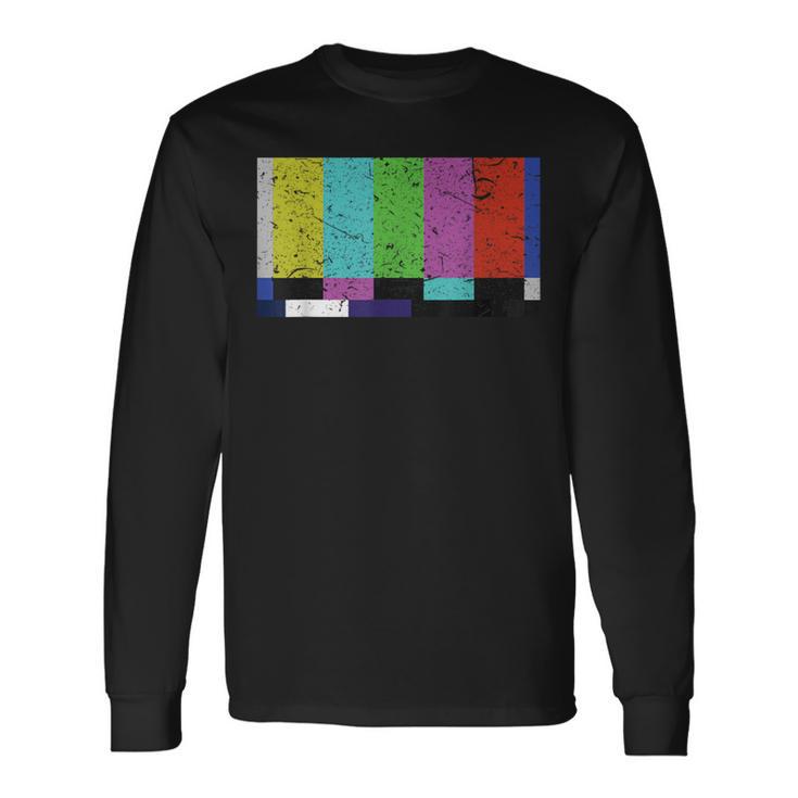 ヴィンテージテレビテストパターンカラーバー グラフィックデザインプレゼント 長袖Tシャツ