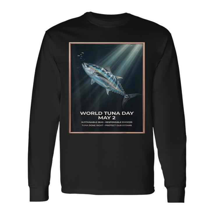 ヴィンテージブルーフィンツナ 5月2日世界デー 長袖Tシャツ