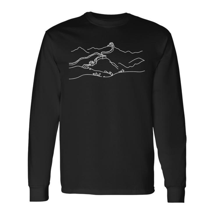 万里の長城 ラインアート 世界遺産画 長袖Tシャツ