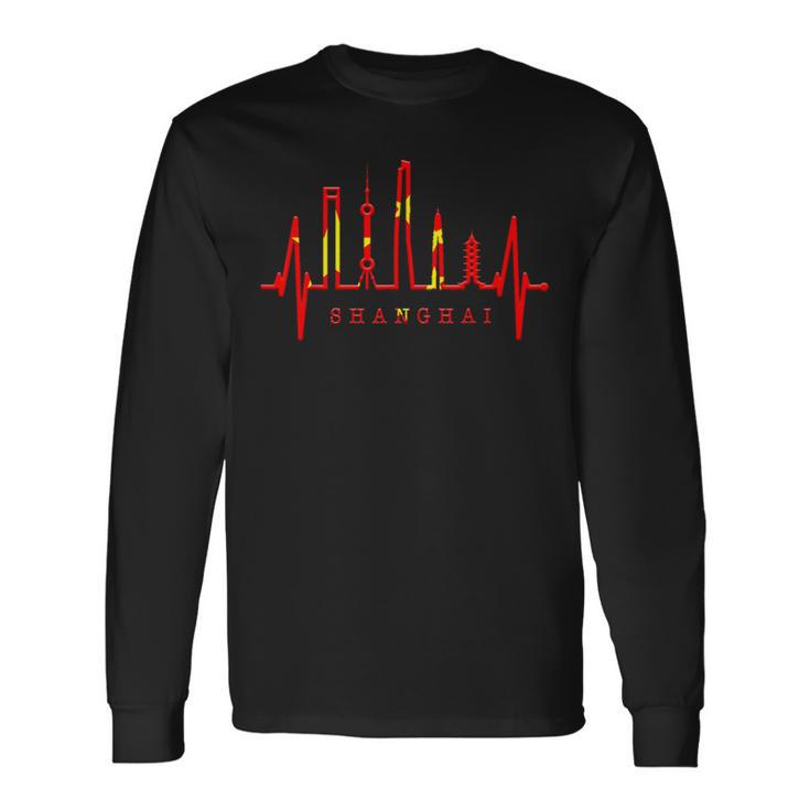 上海スカイライン ハートビート 中国 上海大好きi Lovehanghai China 長袖Tシャツ
