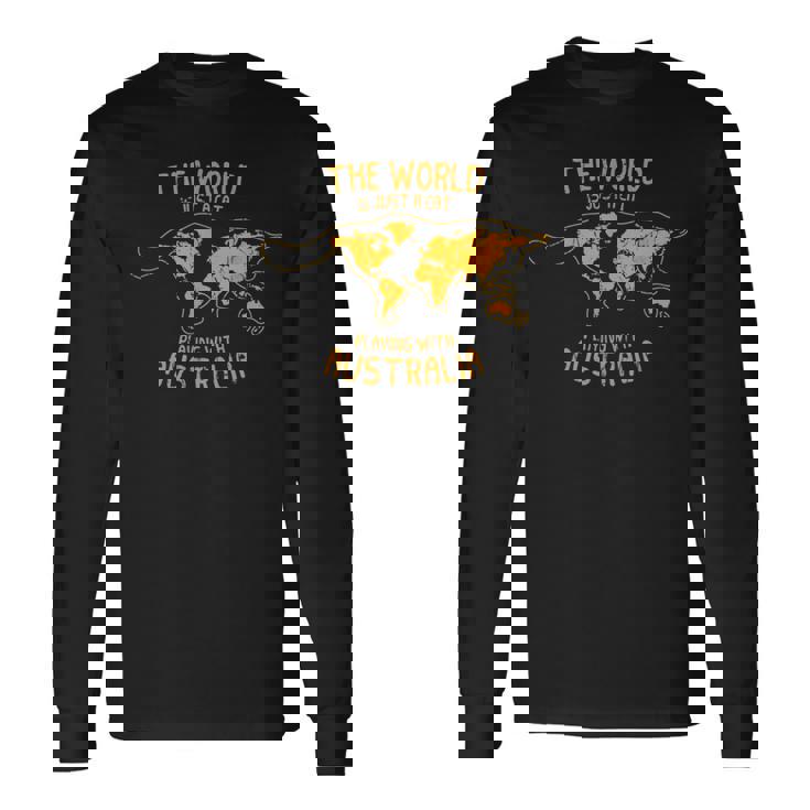 世界はオーストラリア オーストラリアで遊ぶ猫 長袖Tシャツ