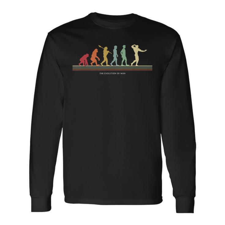 人間のボディビルダーへの進化 長袖Tシャツ