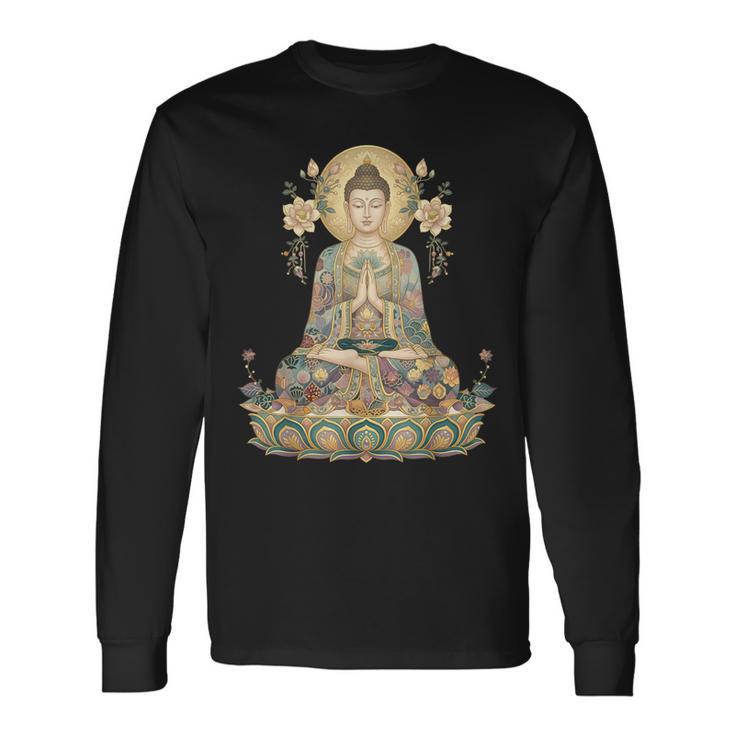 仏像 ヨガ 仏教 禅 瞑想 長袖Tシャツ