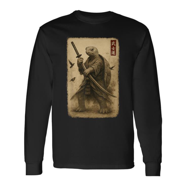 侍亀 日本美術 亀 武士道刀 長袖Tシャツ
