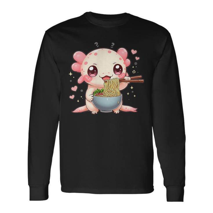 可愛いウーパールーパーラーメン 長袖Tシャツ