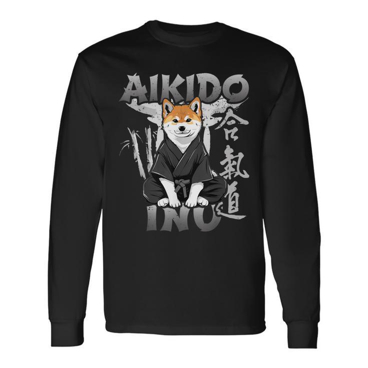 合気道 秋田犬 おもしろ合気道 秋田犬 日本mma 長袖Tシャツ