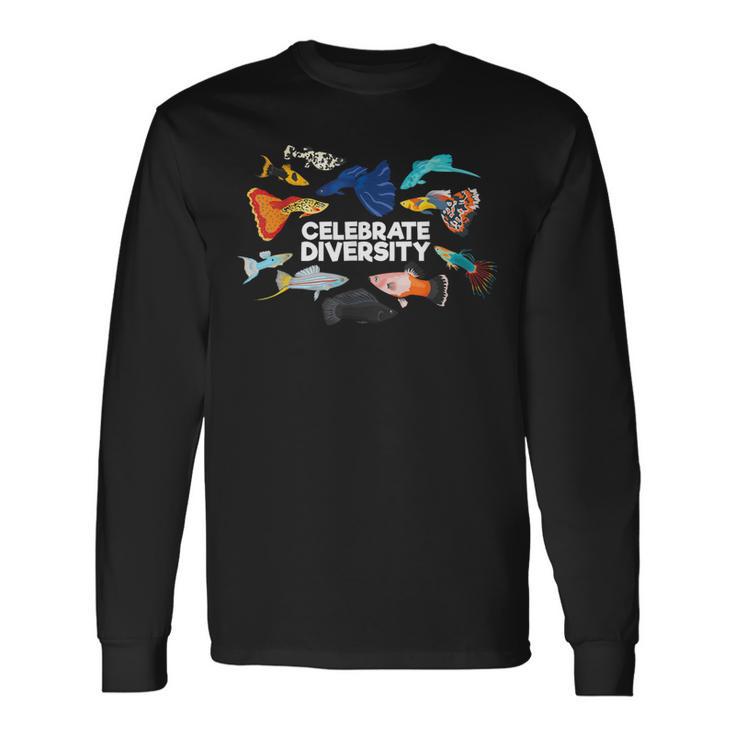 多様性を祝う アクアリウムフィッシュシャツ 長袖Tシャツ