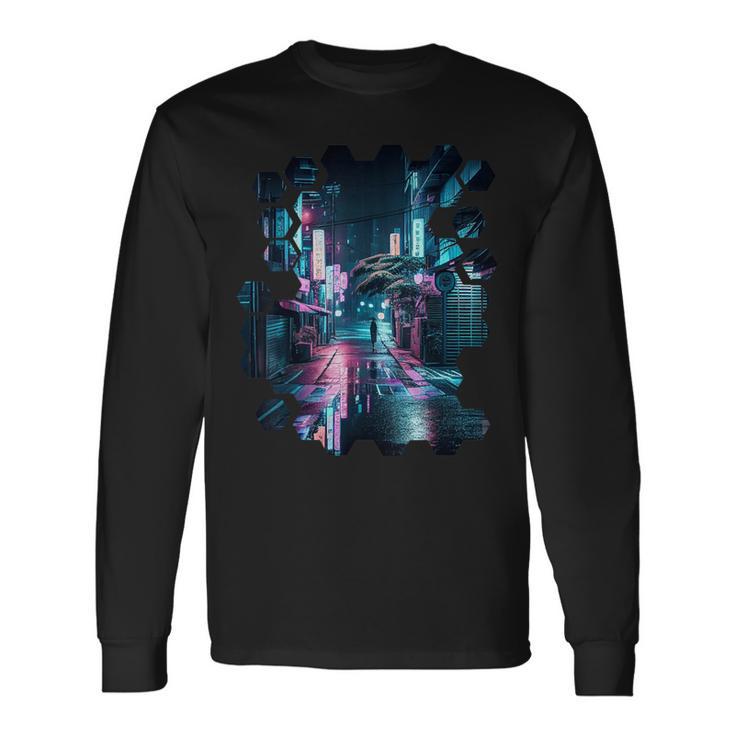 夜の東京のvaporwave美的ストリート日本の芸術 長袖Tシャツ