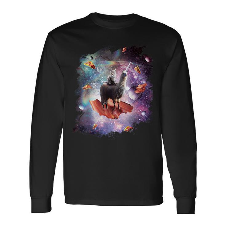 宇宙猫乗馬ユニコーン ラマ ベーコン&タコス 長袖Tシャツ