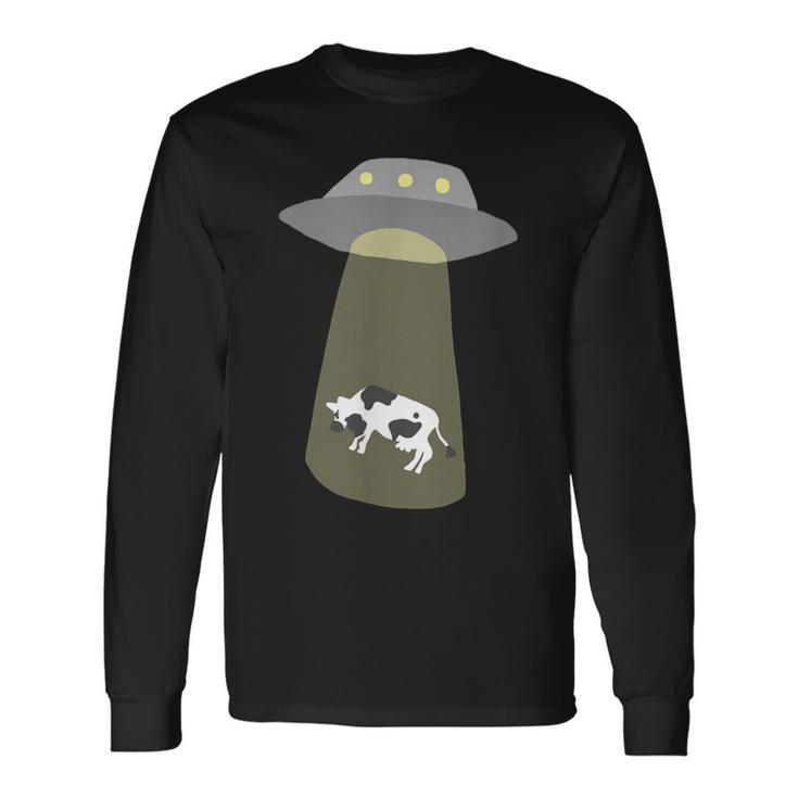 宇宙船 牛 宇宙人 誘拐 長袖Tシャツ
