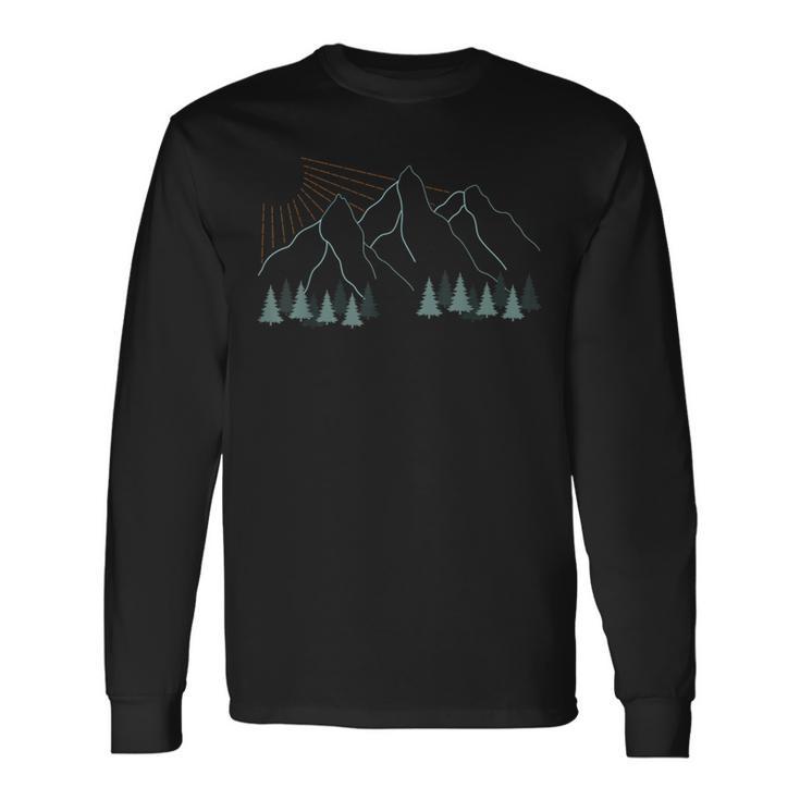 山の自然をモチーフにした登山用の山と森プリント 長袖Tシャツ