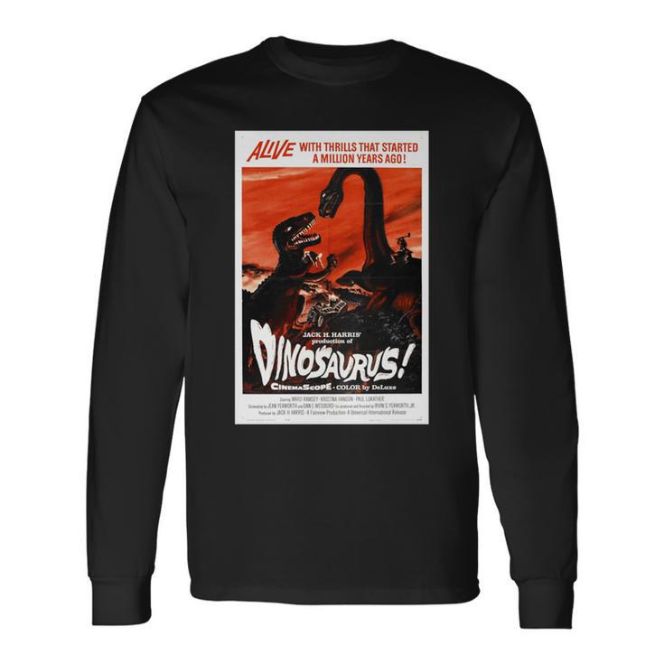 恐竜レトロヴィンテージ映画ポスタープリント 長袖tシャツ 長袖Tシャツ